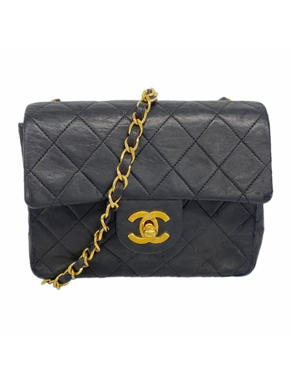 Chanel Shoulder Bag Mini Quilted Lambskin Black Gold